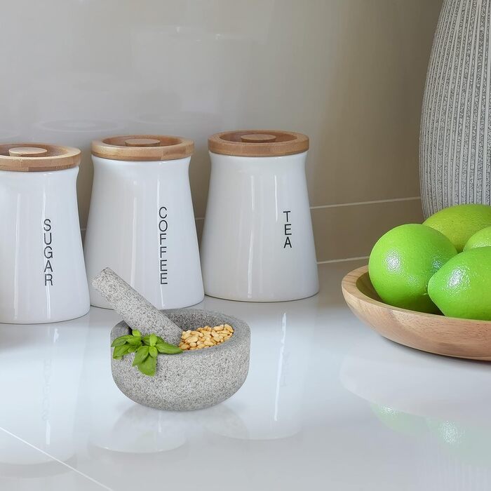 Гранітний ступка з толуштою Relaxdays, 8 x 16 см, для спецій та трав, сіра