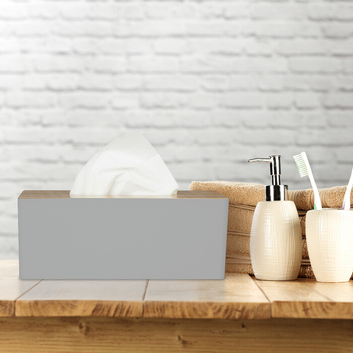 Relaxdays Grey Towel Box with Bamboo Lid