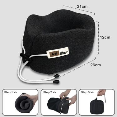 Подушка для шиї у вигляді U, Memory Foam, для подорожей, доросла, ергономічна, з чохлом, для автомобіля, офісу, поїздів (чорна)