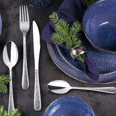 HaWare Набір столових приборів, 60 предметів: нержавіюча сталь, для 12 осіб (ніж, виделка, ложка), сучасний дизайн з молотковою ручкою, для дому, вечірки, готелю, ресторану, високоглянцеве покриття, придатний для миття в посудомийній машині