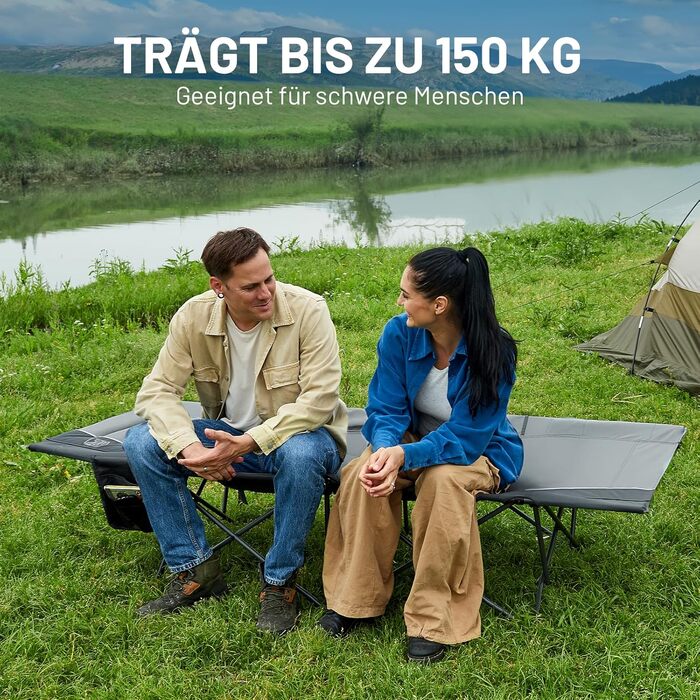 Розкладне ліжко для кемпінгу TIMBER RIDGE XXL, посилене, до 150 кг, сіре