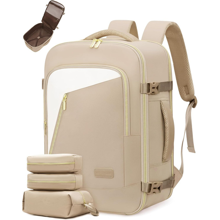 LOVEVOOK Рюкзак ручної поклажі, жіночий, для подорожей, з відділенням для ноутбука 17.3 дюймів, Carry On Luggage, для роботи, бізнесу, вихідних Beige Khaki