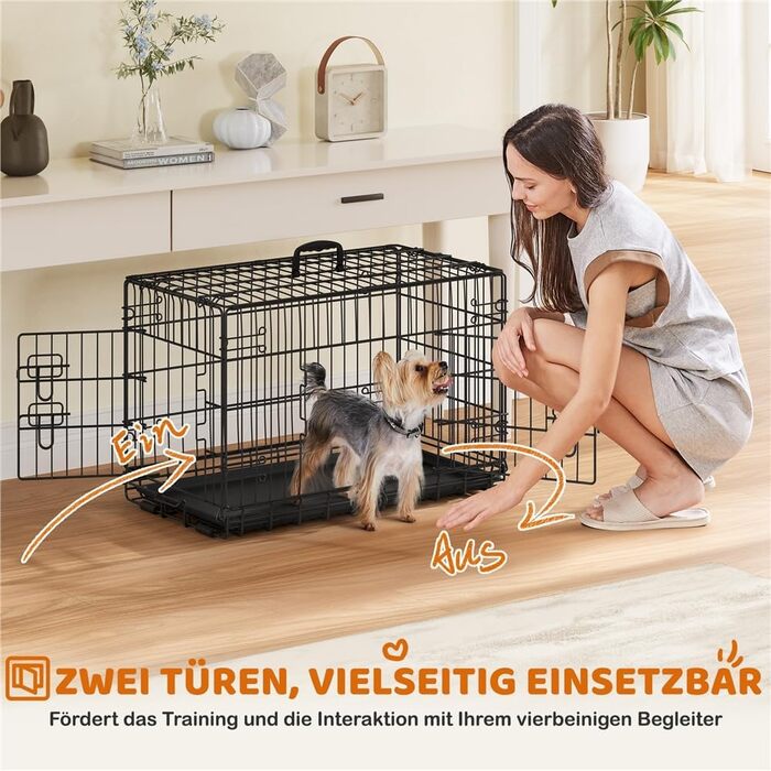 Клітка для собак Yaheetech 90x56x63 см, розкладний вольєр з перегородкою, 2 двері, чорна, для дому та транспортування