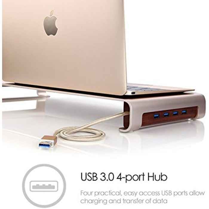Підставка для монітора з 4 USB, алюмінієва, золота, для iMac, MacBook, ноутбуків і ПК
