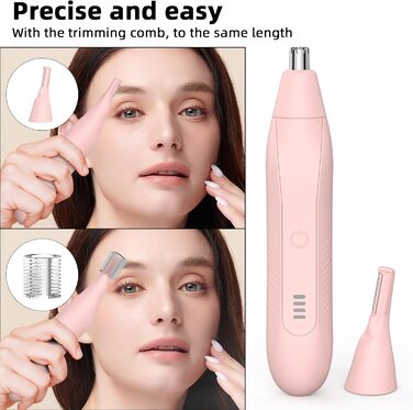 Триммер для носа та вух для жінок: безболісний, USB, 2-в-1, рожевий