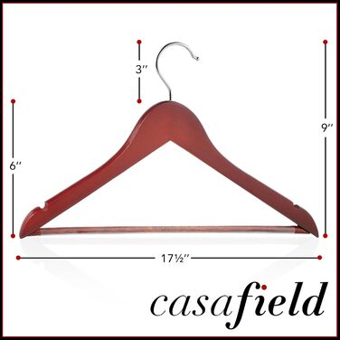 Плечики для одягу Casafield з вишневого дерева, 10 шт., преміум-якість, з лотосового дерева з вирізами та хромованим поворотним гачком для одягу, пальто, курток, штанів, сорочок, спідниць