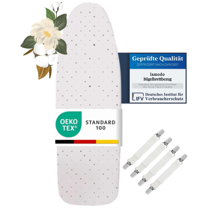 Чохол для прасувальної дошки 120x40 см, 100% бавовна, для парової праски, товста підкладка, гумка та фіксатор, M, світло-бежевий у горошок M