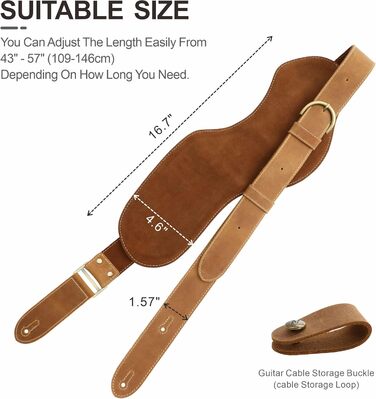 Гітарний ремінь Nefelibata з повномісної шкіри, 2' з кишенею для медіатора, для бас-, електро- та акустичної гітари, з медіаторами, кнопками та замками (Star Black) (Vintage Latte Brown)