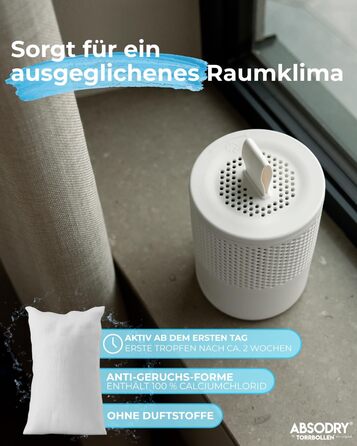 Безструменевий осушувач повітря AbsoDry до 25 м² - з поповнюваним пакетом - з переробленого пластику - для вітальні, ванної кімнати, підвалу - осушувач для квартири