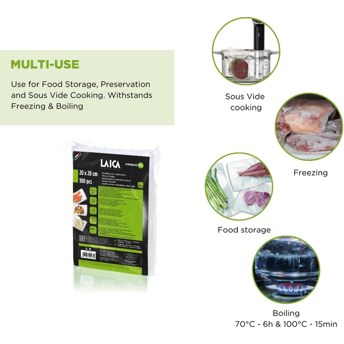 LAICA VT35012 Vacuum Sealer, 100 Vacuum Bags, Size 20 x 28 cm