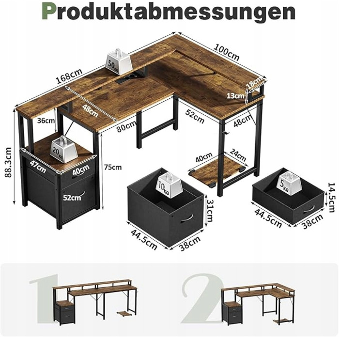 Великий кутовий ігровий стіл у формі L з LED-підсвіткою та полицею, 168x100 см