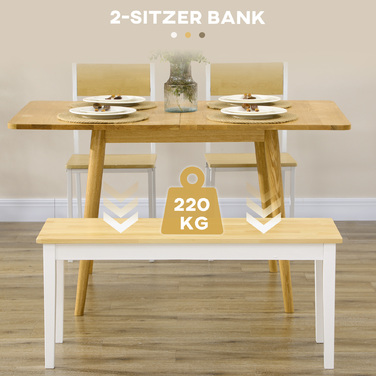 HOMCOM 2-Seater Bench up to 220 kg load capacity made of pine wood in white, dining bench kitchen bench living room bench 102 x 36 x 45 cm