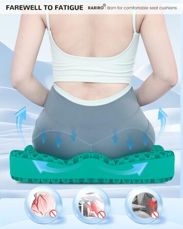 Гелеве сидіння для офісного крісла: ергономічна подушка з подвійною структурою та стільниковою поверхнею (зелена, 43x37x7 см). Для тривалого сидіння, автомобіля, каяка, інвалідного візка. Подушка для куприка та ішіасу.