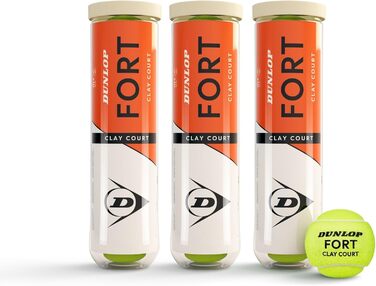 Dunlop Fort Clay Court Tennis Balls - 3 Pack (12 Balls) for Clay Courts