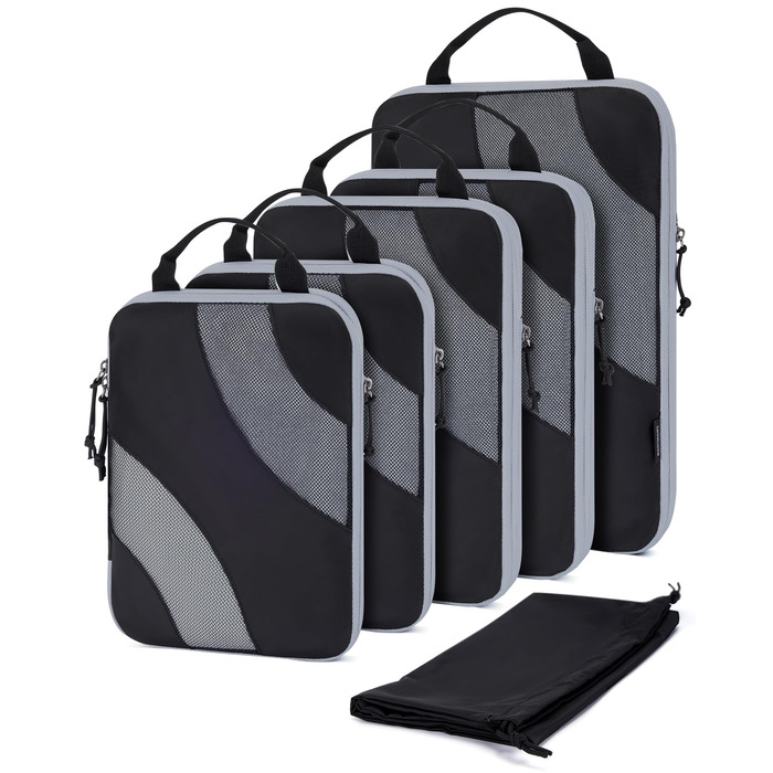 Органайзери для валізи BAGSMART компресійні, набір 6 шт., чорні - ідеальний органайзер для подорожей та ручної поклажі