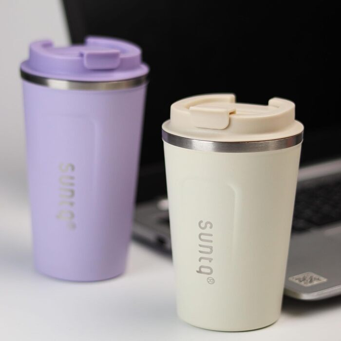 Термокружка з нержавіючої сталі SUNTQ - 510 мл, з подвійними стінками, ізольована, з кришкою, багаторазова (чорна)