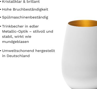 Stölzle Lausitz Glasses 465ml I Drinking Glasses 6-Piece Set I Cocktail Glasses Dishwasher-Safe with High Impact Resistance I Universal Glasses as Water Glasses, Juice Glasses, Whiskey Glasses I White Gold