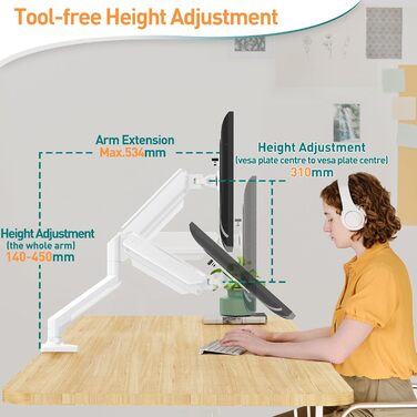 Кріплення для монітора ELIVED EV004W: газ-амортизатор, регулювання висоти, нахил, поворот, VESA 75/100mm (13-32 дюйми)