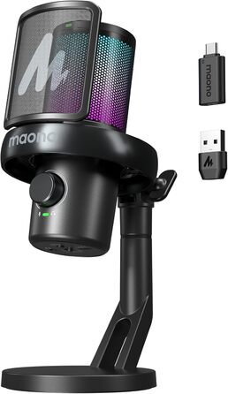 Мікрофон MAONO DM40 Pro бездротовий для ПК з RGB-підсвіткою та ШІ-зміною голосу, шумозаглушення, для геймінгу, подкастингу, стрімінгу, чорний