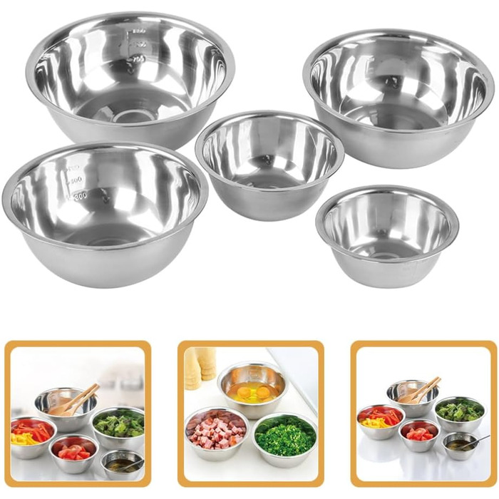 Набір з 5 чаш для перемішування GLEAVI з нержавіючої сталі: салатники, чаші для випічки, кухонні чаші для змішування та подачі, для збивання яєць