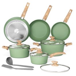 Набір каструль та сковорідок Kitchen Academy для індукційних плит, 12 предметів, колір шавлія (Sage Green)