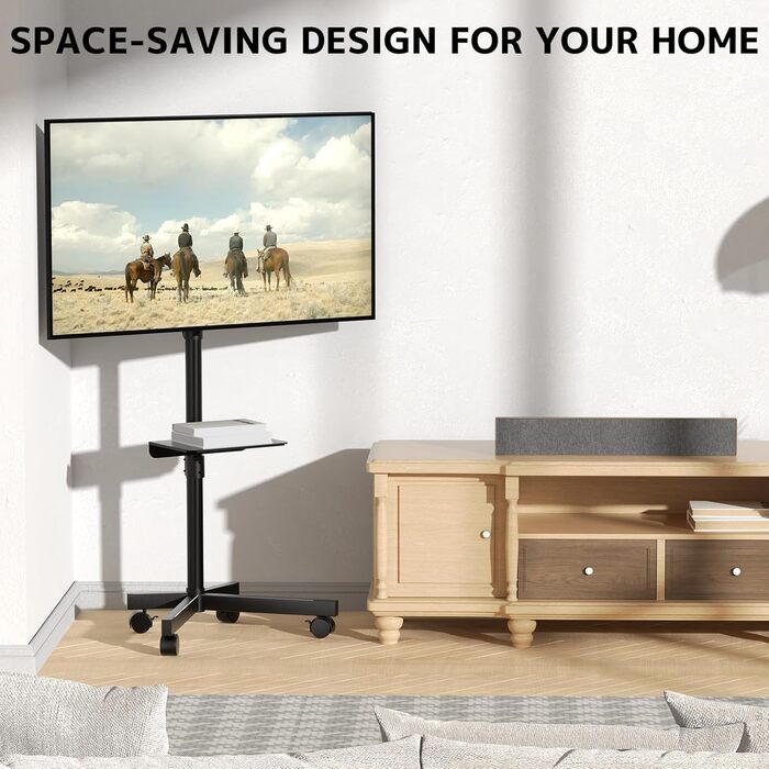 Підставка для телевізора на колесах для 23-60 дюймів - регульована по висоті, мобільна, з полицею для медіа, для офісу, вітальні, геймінгу, витримує до 40 кг, VESA до 400x400 мм, чорна