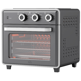 HOMCOM 20L Convection Mini Oven with Baking Tray, Grill Rack, and Crumb Tray, 90°C-230°C Air Fryer with 5 Modes, Frying Basket, 60 Min. Timer, 1400W, Metal | Aosom