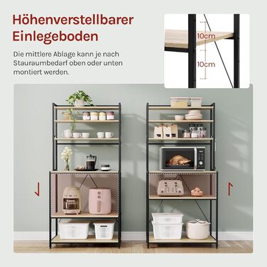 Стійка кухонна WOLTU з 6 полицями, металева та з інженерної деревини, 60 x 167 x 40 см, рустикальний коричнево-чорний колір