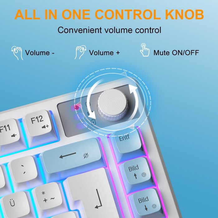 Кабельний комплект клавіатури та миші QWERTZ DE: ігрова клавіатура з регулятором гучності та RGB миша з індикатором заряду, для PC, Mac, Xbox, PS5