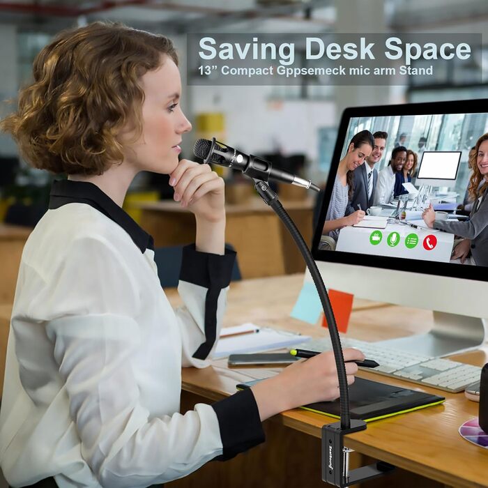 Кріплення для мікрофону Zealsound: регульований штатив-ластик з кріпленням, адаптер 3/8' - 5/8', міцна клямка для столу, сумісний з Blue Snowball, Ice, Spark, SoloCast, 13 дюймів