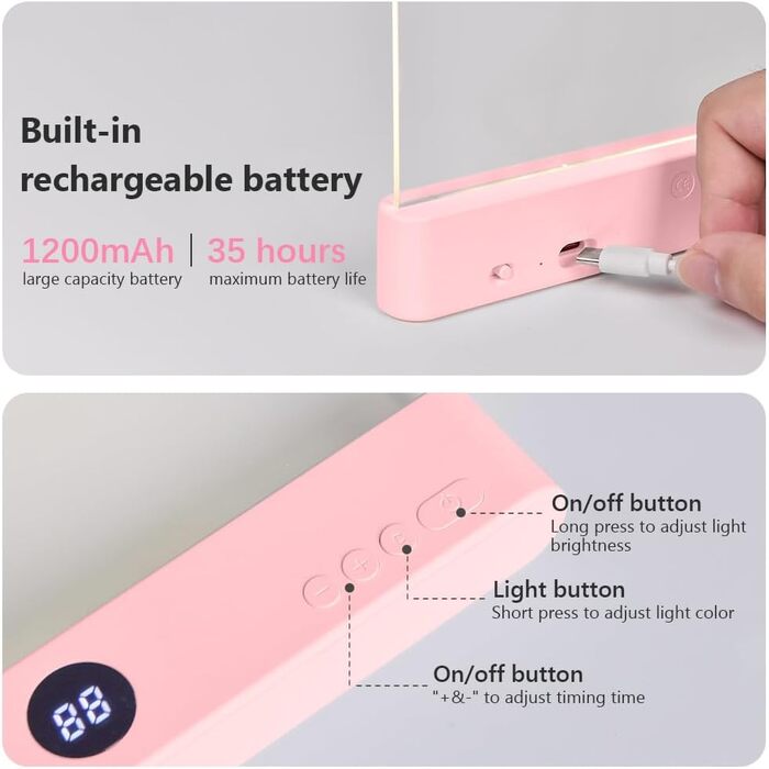 Світлодіодна плоска лампа для читання книг HOTUT Lightwedge, портативна LED-підсвітка сторінок для ліжка з захистом очей, рожева