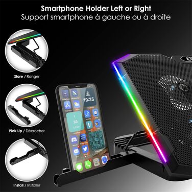 Ігровий охолоджувач для ноутбука EMPIRE GAMING Guardian S-C100 RGB, 6 вентиляторів, LCD-контролер, 5 рівнів висоти, підставка для смартфона, для ноутбуків 12-17 дюймів