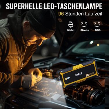 Powerbank Starthilfe GOOLOO GP2000 для автомобіля: 4000A, USB-швидка зарядка, LED, для бензину та дизеля (12V)