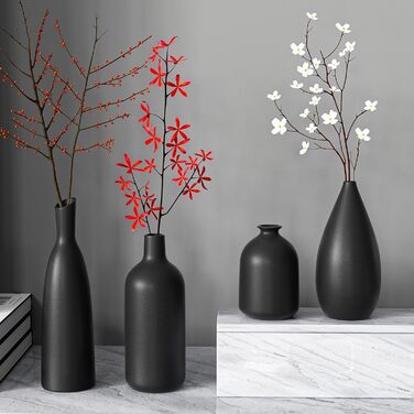 Ceramic Vase Set for Pampas Grass - 2pcs White (Large & Medium) - Modern Donut Style Matte Finish Decor for Home, Table, Shelf, Wedding & Party