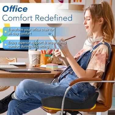 Подушка для сидіння в авто з Memory Foam для полегшення болю в попереку, велика, для водіїв невеликого зросту, комфортне водіння - для авто, офісу (чорна)