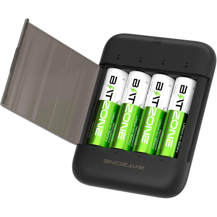 4 шт. акумулятори AA 1.5V 2500 mAh Lithium з зарядним пристроєм на 4 слоти (без кабелю зарядки)