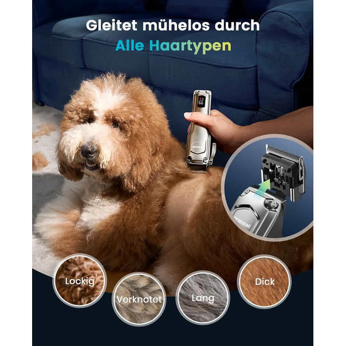 Професійна тиха машинка для стрижки собак Oneisall з довгим хутром та густою шерстю, знімні леза з нержавільної сталі, для собак, котів, коней, час роботи 4 години
