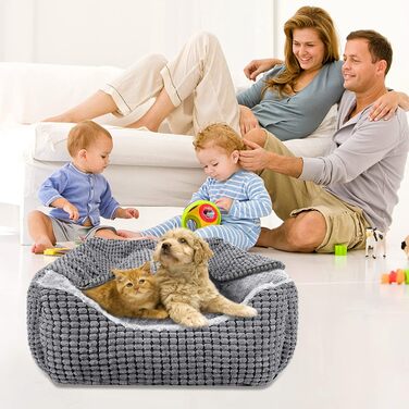 Dog Bed for Medium-Sized Dogs, Dog Basket with Removable Blanket, Corduroy Dog Beds Fluffy Washable, Non-Slip Dog Basket, Dog Sofa with High Edge Fits up to 18kg Pets (76x61x23cm)