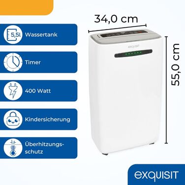 Зволожувач повітря Exquisit LE 2055 - 5.5 л, 400 Вт, 180 м³/год, таймер, захист від дітей, функція авторестарту