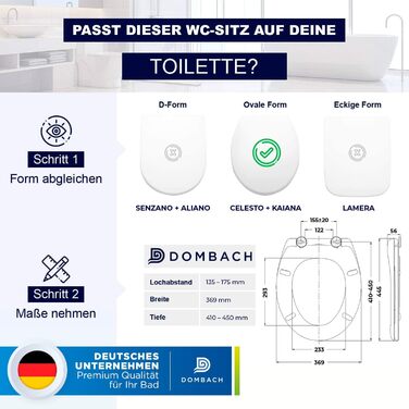 Сидіння для унітазу DOMBACH Premium з мікроліфтом (м'яке закривання), овальна форма D-подібна, біле