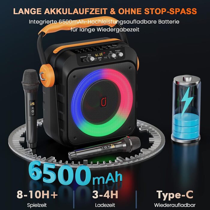 Караоке машина JYX MS80 з 2 мікрофонами, Bluetooth, LED-підсвітка