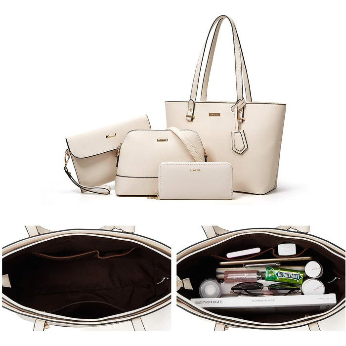 YTL Сумка-шопер жіноча велика бежева 4 в 1: сумка на плече, кросбоді, гаманець, картник - для офісу, школи, покупок, подорожей