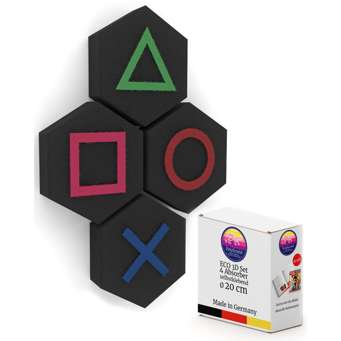 Акустичні 3D-панелі PolySound ECO гексагон, самоклеючі звукопоглинаючі шестикутні панелі для офісу, геймінгу та дому, набір 9 шт (3-10 см), PS Motiv