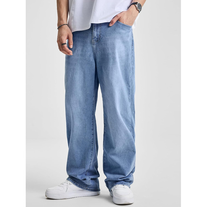 Джинси чоловічі JMIERR Baggy широкі, еластичні, вінтаж Y2K, блакитні XL