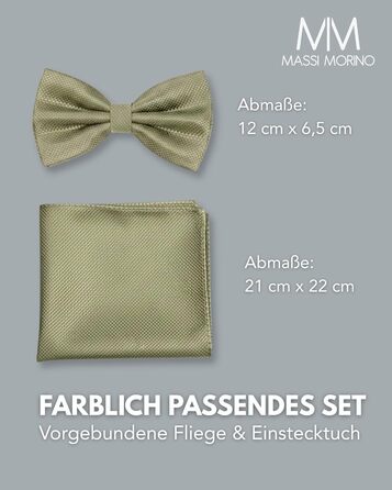Массі Моріно: Комплект краватка-метелик та нагрудна хустинка для чоловіків - краватка-метелик на весілля, регульована (Salbei)