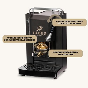 FABER COFFEE MACHINES | Pro Mini Deluxe Model | Coffee Machine for 44 mm ESE Pods | Chrome Finish | Brass Pad Press (Mat Black)