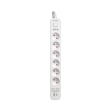 Мережевий фільтр KERG M02602, 6 розеток, 3 м, 16 А, USB-C, USB-A