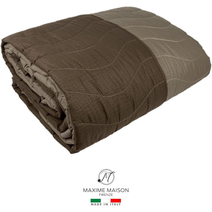Плед на ліжко 240x260 см, двосторонній дизайн, осінньо-весняний (100 г/м²), степний, підкладковий, для двоспального ліжка, з м'якої мікрофібри, Made in Italy (колір: коричневий/мокко)