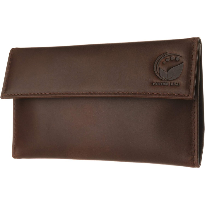 Golden Leaf Leather Tobacco Pouch | Elegant Leather Tobacco Bag with space for tobacco, filters, and a double pack of rolling papers | With an extra pocket for additional accessories | Rolling tobacco pouch for women & men