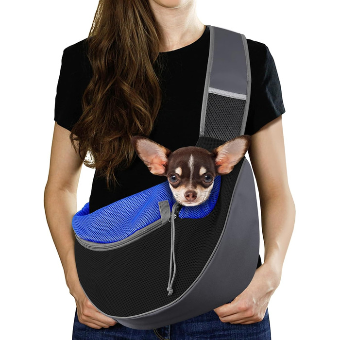 Сумка-переноска для собак Pawaboo з кишенею для дотику, регульована сумка для собак, переноска для тварин для прогулянок на відкритому повітрі, чорна (Індиго, M)